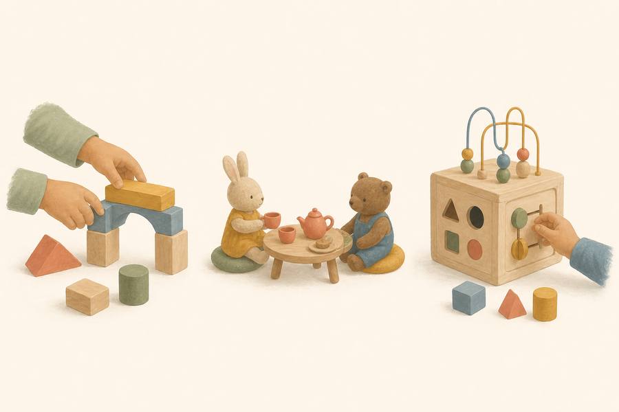 A subtle illustration of play ideas for 31-33 months