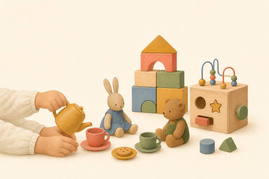 A subtle illustration of play ideas for 34-36 months